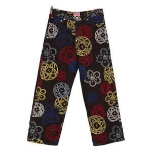 KENZO Embroidered Flower & Globe Motif Jeans Men BROWN Pants